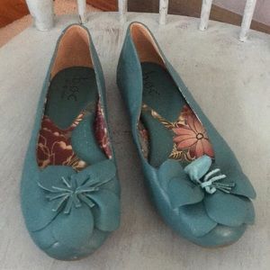 Dark teal flats with flower toe.